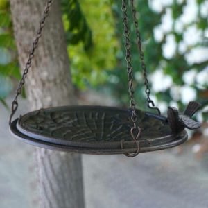 Birdbaths |   Floral Cobblestone Motif Hanging Metal Birdbath Birdbaths Antique Brass