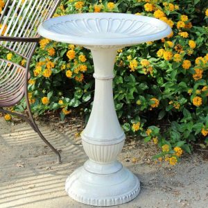 Birdbaths |   Kingston Vintage White Standing Metal Birdbath On Pedestal Birdbaths Birdbaths