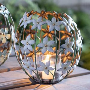 Candles & Lanterns |   White Flower Metal Votive Holder Candles & Lanterns Candles & Lanterns