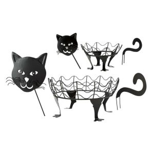 Deck & Patio Accents |   Halloween Cat Pumpkin Holders With Led Eyes, Set Of 2 Deck & Patio Accents Deck & Patio Accents