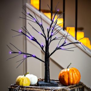 Deck & Patio Accents |   Tabletop Halloween Tree With Purple Led Lights Deck & Patio Accents Deck & Patio Accents