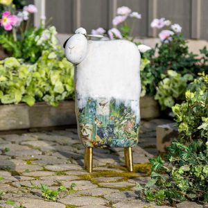 Deck & Patio Accents |   White Metal Sheep Statue Deck & Patio Accents Deck & Patio Accents