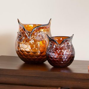 Decorative Accents |   Amber Owl Glass Vases, Set Of 2 Decorative Accents Decorative Accents