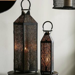 Decorative Accents |   Etched Metal Candle Lanterns, Set Of 2 Candles & Lanterns Candles & Lanterns