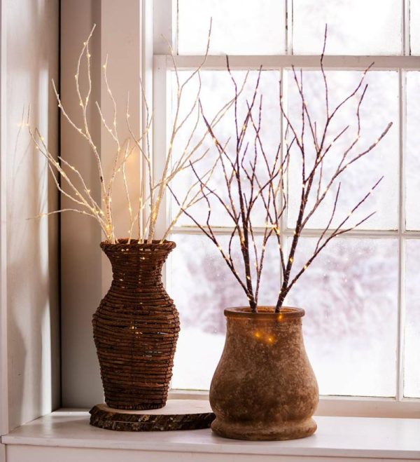 Decorative Accents |   Indoor/Outdoor Lighted Birch Branches, Set Of 2 Decorative Accents Brown