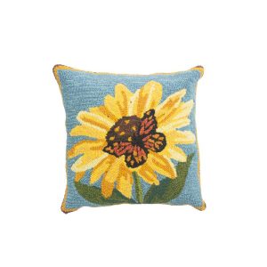 Decorative Accents |   Indoor/Outdoor Sunflower And Butterfly Hooked Polypropylene Throw Pillow Decorative Accents Decorative Accents