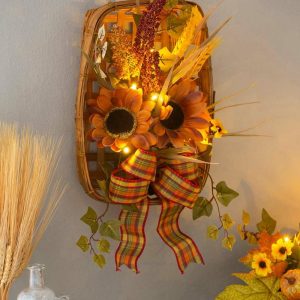 Decorative Accents |   Light-Up Harvest Tobacco Basket Wall Hanging Decorative Accents Decorative Accents