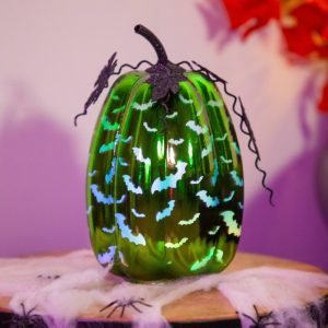 Decorative Accents |   Mercury Glass Lighted Pumpkin With Bats Decorative Accents Decorative Accents