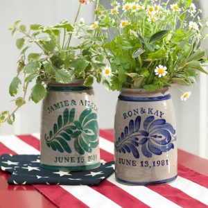 Decorative Accents |   Personalized Stoneware Wedding Crock Decorative Accents Blue