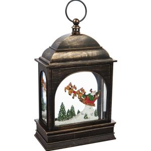 Decorative Accents |   Santa And Sleigh Led Lantern With Spinning Action Table Décor Candles & Lanterns Candles & Lanterns