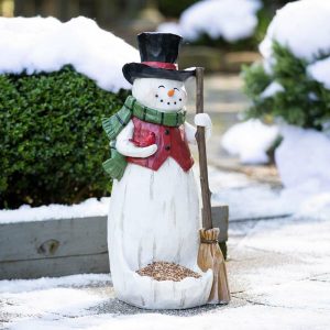 Decorative Garden Accents |   All-Weather Snowman Bird Feeder Statue Decorative Garden Accents Decorative Garden Accents