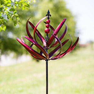 Decorative Garden Accents |   Crimson Lotus Metal Wind Spinner Decorative Garden Accents Decorative Garden Accents