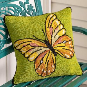 Decorative Pillows |   Indoor/Outdoor Butterfly Hand Hooked Polypropylene Throw Pillow Decorative Accents Decorative Accents