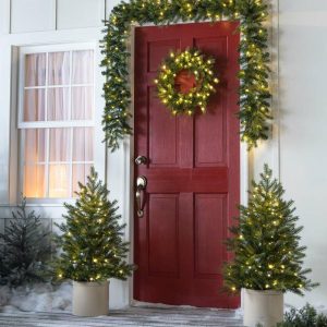 Faux Flowers & Plants |   Holiday Porch-In-A-Box Lighted Grandis Fir Decorating Set Faux Flowers & Plants Faux Flowers & Plants