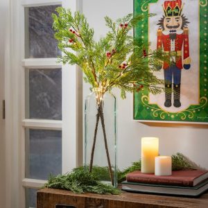 Faux Flowers & Plants |   Indoor/Outdoor Battery-Operated Lighted Cedar Branches, Set Of 2, 60 Lights Faux Flowers & Plants Faux Flowers & Plants