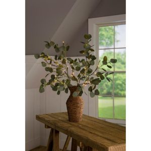 Faux Flowers & Plants |   Indoor/Outdoor Battery-Operated Lighted Eucalyptus Branches, Set Of 2 Faux Flowers & Plants Faux Flowers & Plants