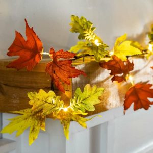 Faux Flowers & Plants |   Indoor/Outdoor Lighted Mixed Oak Leaf Garland Decorative Accents Decorative Accents