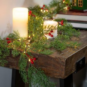 Faux Flowers & Plants |   Indoor/Outdoor Micro Led Lighted Cedar Garland, 80 Lights Faux Flowers & Plants Faux Flowers & Plants