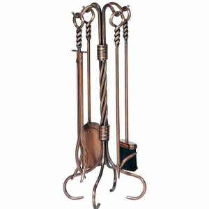 Fireplace Tool Sets |   Antique Copper 4-Piece Fireplace Tool Set With Twist Handles Fireplace Accessories Fireplace Tool Sets