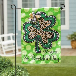 Garden Flags |   Animal Print Shamrock Burlap Garden Flag Flags & Buntings Garden Flags