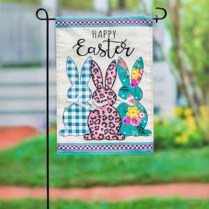 Garden Flags |   Bright Bunnies Applique Garden Flag Flags & Buntings Garden Flags