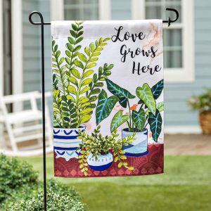 Garden Flags |   "Love Grows Here" Houseplants Suede Garden Flag Flags & Buntings Garden Flags