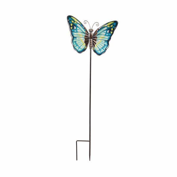 Garden Stakes |   Glass Butterfly Garden Stake Garden Accents Blue