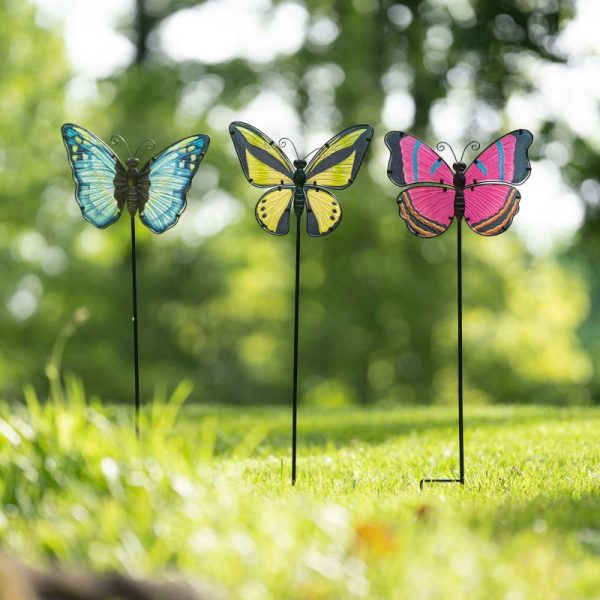 Garden Stakes |   Glass Butterfly Garden Stake Garden Accents Blue