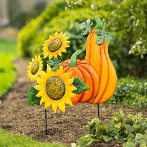 Garden Stakes |   Metal Sunflower, Pumpkin And Gourd Stake Decorative Garden Accents Decorative Garden Accents