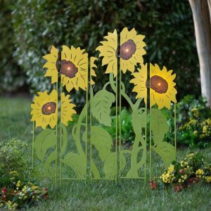 Garden Stakes |   Sunflower Garden Lighted Landscape Panel Stakes, Set Of 5 Decorative Garden Accents Decorative Garden Accents