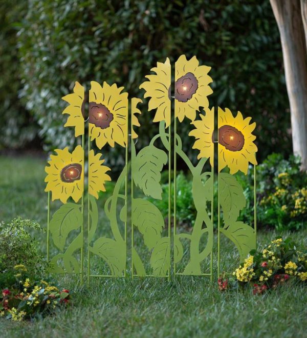 Garden Stakes |   Sunflower Garden Lighted Landscape Panel Stakes, Set Of 5 Decorative Garden Accents Decorative Garden Accents