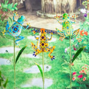 Garden Stakes |   Talavera-Inspired Frog Garden Stakes, Set Of 3 Garden Accents Garden Stakes