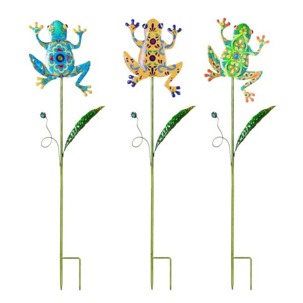 Garden Stakes |   Talavera-Inspired Frog Garden Stakes, Set Of 3 Garden Accents Garden Stakes