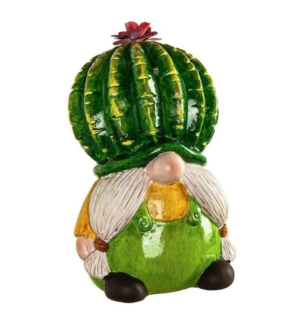 Gnomes & Fairy Gardens |   Lighted Ceramic Cactus Gnomes, Set Of 2 Garden Accents Gnomes & Fairy Gardens