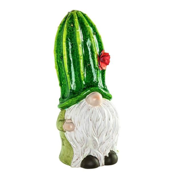 Gnomes & Fairy Gardens |   Lighted Ceramic Cactus Gnomes, Set Of 2 Garden Accents Gnomes & Fairy Gardens