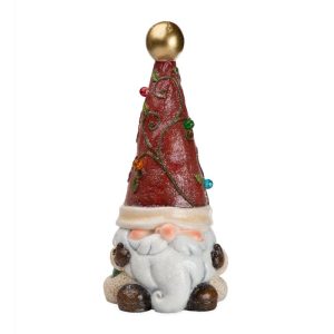 Gnomes & Fairy Gardens |   Lighted Holiday Garden Gnome Statue With Santa Hat Garden Accents Gnomes & Fairy Gardens