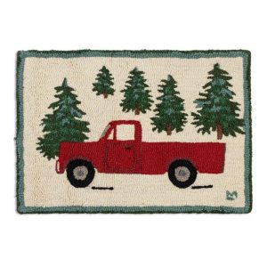 Indoor & Outdoor Rugs |   Hooked Wool Red Pickup Truck In Ever Forest Accent Rug Indoor & Outdoor Rugs Indoor & Outdoor Rugs