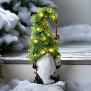 Lighted Accents |   Holiday Lighted Christmas Tree Garden Gnome With Gift Decorative Accents Decorative Accents