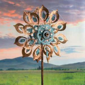 Lighted Garden Decorations |   Antique And Copper Lily Flower Solar Wind Spinner Lighted Garden Decorations Lighted Garden Decorations