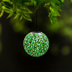 Lighted Garden Decorations |   Leaves Solar Hanging Mosaic Gazing Ball Lighted Garden Decorations Lighted Garden Decorations