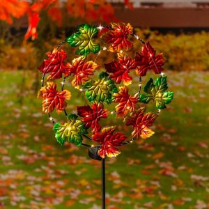 Lighted Garden Decorations |   Maple Leaves Garden Stake With Solar Chasing Light Effect Lighted Garden Decorations Lighted Garden Decorations