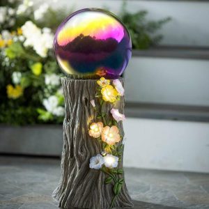 Lighted Garden Decorations |   Solar Gazing Ball Floral Stump Stand Lighted Garden Decorations Lighted Garden Decorations