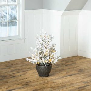 Lighted Trees & Garlands |   Indoor/Outdoor Flocked Roanoke Spruce Potted Tree With Warm White Leds Lighted Trees & Garlands Lighted Trees & Garlands