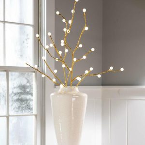 Lighted Trees & Garlands |   Indoor/Outdoor Gold Metallic Branches With Warm White Lights, Set Of 2 Lighted Trees & Garlands Lighted Trees & Garlands