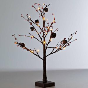 Lighted Trees & Garlands |   Indoor/Outdoor Lighted Tabletop Pine Cone And Red Berry Tree Lighted Trees & Garlands Lighted Trees & Garlands