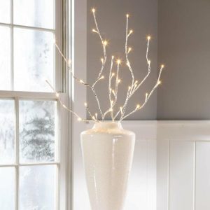 Lighted Trees & Garlands |   Indoor/Outdoor Silver Metallic Branches With Led Lights, Set Of 2 Lighted Trees & Garlands Lighted Trees & Garlands