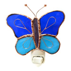 Outdoor Lamps |   Handcrafted Stained Glass Butterfly Nightlight Outdoor Lamps Blue