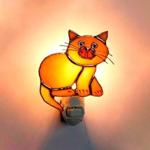 Outdoor Lamps |   Handcrafted Stained Glass Cat Nightlight Outdoor Lamps Outdoor Lamps