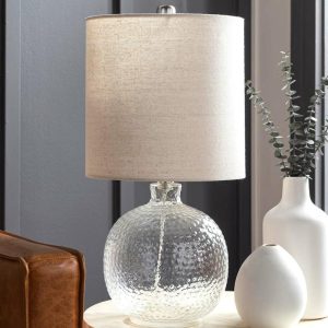 Outdoor Lamps |   Textured Bubble Glass Table Lamp With Beige Linen Shade Outdoor Lamps Outdoor Lamps