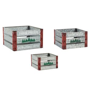 Outdoor Planters |   Farm Fresh Christmas Trees Metal Crate Planter, Set Of 3 Deck & Patio Accents Deck & Patio Accents